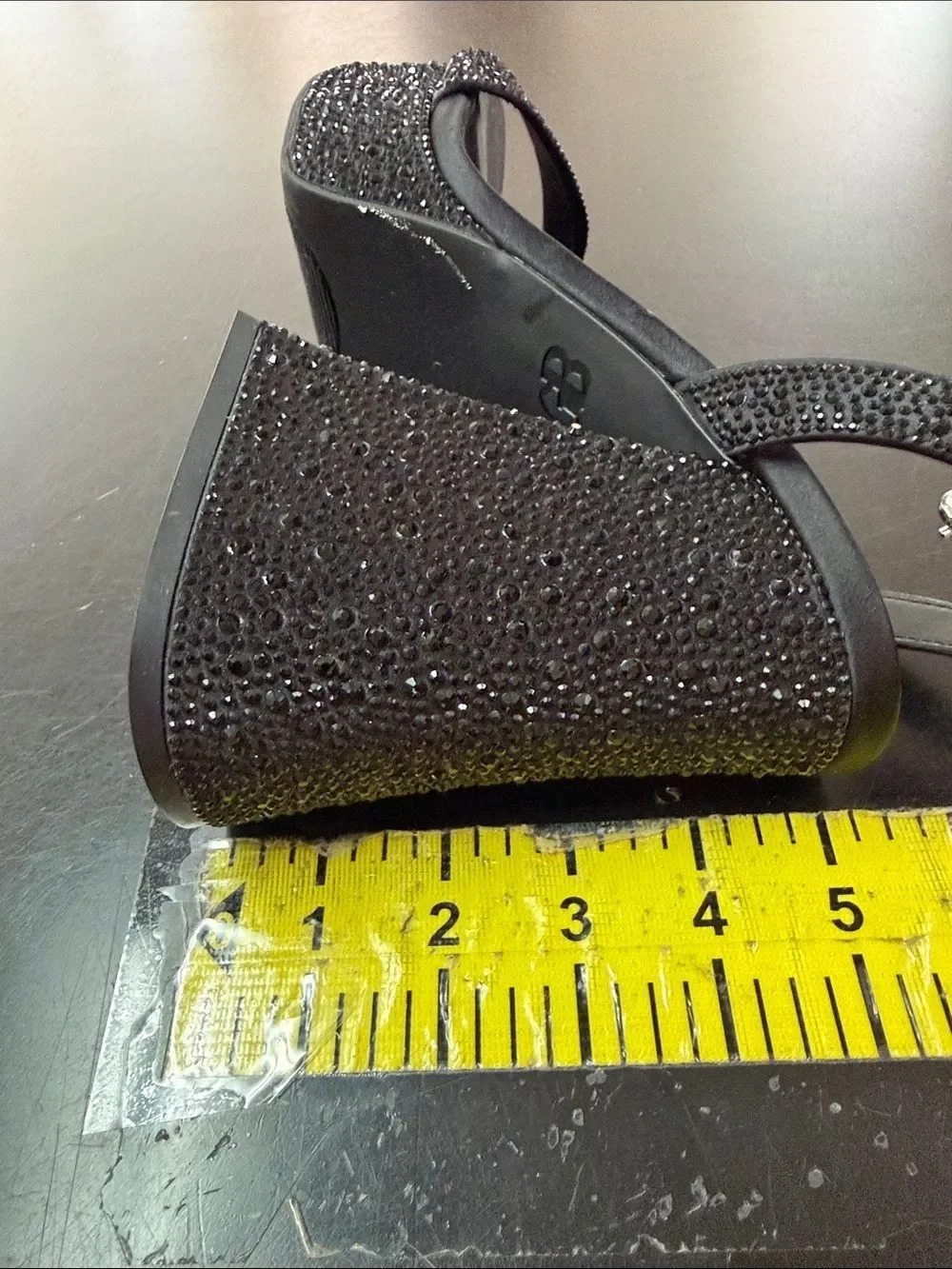 Gianni Bini Black Crystal Platform Block Heel Sandals